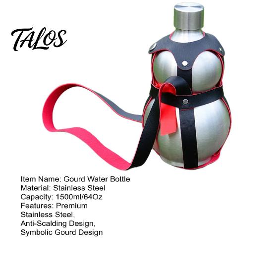 Gourd Shape Water Bottle 1500ml Stainless Steel Sports Travel Gym Chinese Retro-Inspired Eye-catching Style for Monkey King Game Fan Anti-scalding