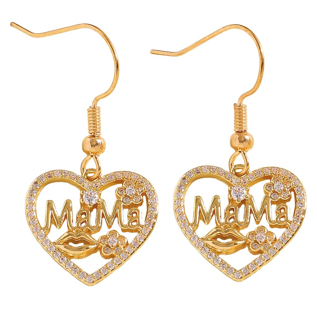 Mama Micro-inlay Zircon Flower Hollowed-out Heart Pendant Necklace Earrings Sets for Women Exquisite Mother's Day Gifts Jewelry