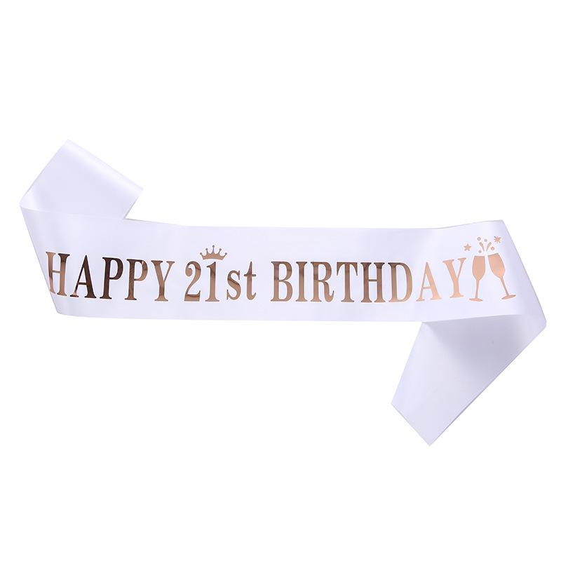 Happy Birthday Party Sash Ribbon - Age Options: 10, 13, 16, 18, 21, 30