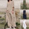 Set de lenjerie de bumbac pentru dama Top neregulat la moda vintage cu pantaloni lati cu talie inalta Set 2 piese Casual elegant Set de culoare solida pentru femei