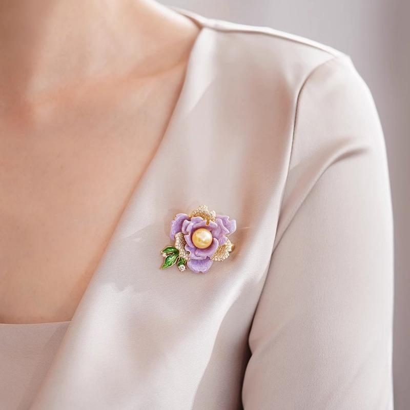Peony Enamel Brooch Delicate Fashionable Light Luxury and Niche Brooch