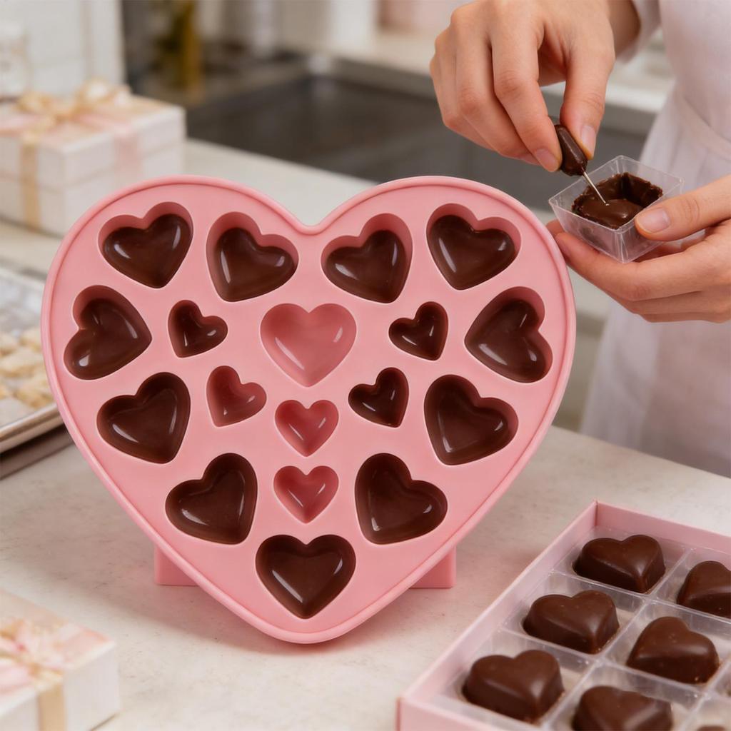 Valentine's Day 18 Cavities Heart Silicone Mold Food Grade Chocolate Mold For Candies Jellies, Multi-Cavity Baking Mould