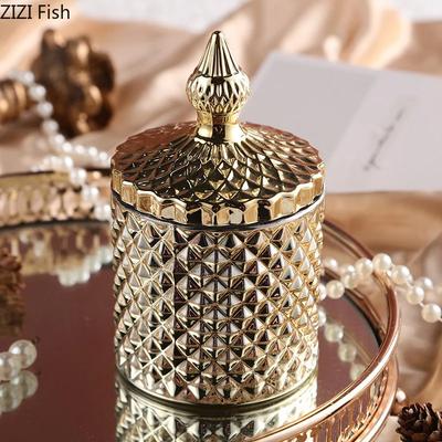 Golden/silver Candy Jar Glass Storage Jar Minimalist Gilded Candle Jars with Lid Dressing Table Jewelry Box Cosmetic Containers
