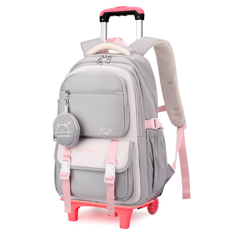 Natural Fish Design Trolley Backpack for Middle School Girls - Large Multi-Layer Capacity