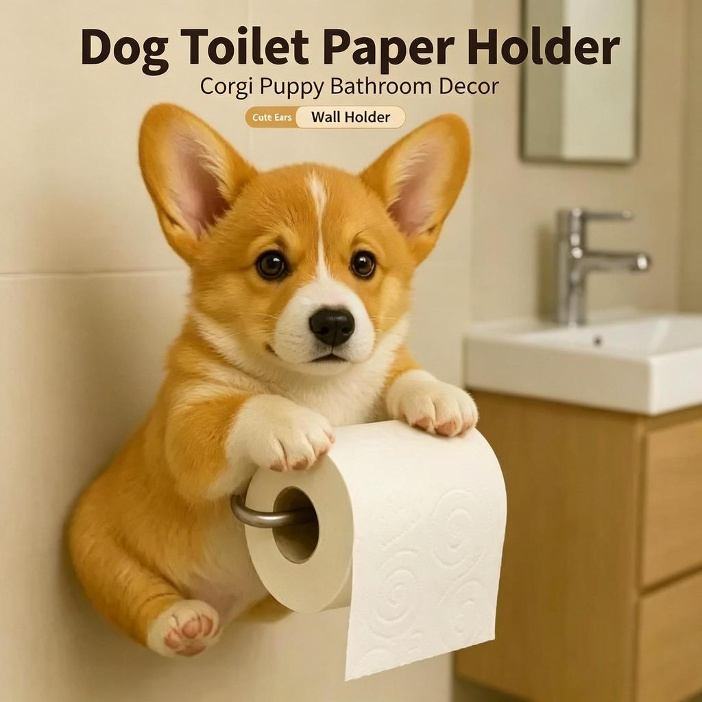 Cute Dog Resin Toilet Paper Holder, Decorative Tissue Rack For Home Bathroom Ornament
