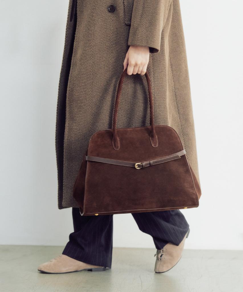 Komorebi Museum B03-4 Cow Leather Classic Buckle Libby Tote Bag_Suede Brown