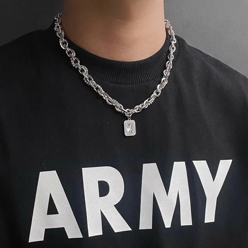 Rock Candy Gemstone Men's High-end Sweater Chain Hip-hop Clavicle Chain Necklace Pendant
