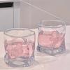 Crinkled Glass Cup with 3D Pink Butterfly for Iced Coffee Latte Water Cute Home Decor Juice Glasses Cold Drink Glassware Gift