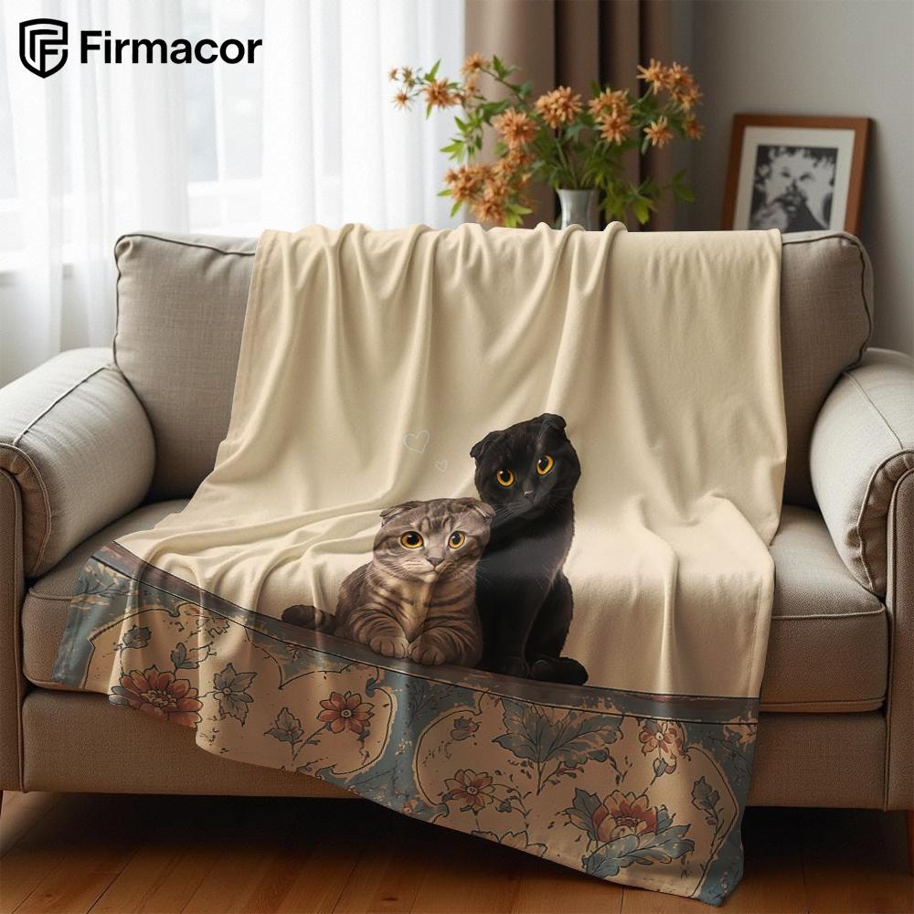 Two Fold Ear Cats Lightweight Microfiber Soft Christmas Fleece Blanket Warm Cozy Throw for Bed Sofa Office Travel All Season
