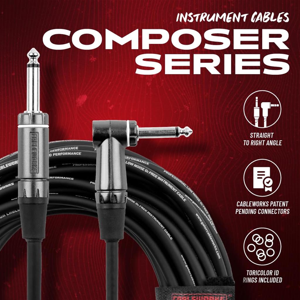 Cableworks by Gator Cases Composer Series Shielded Cable for GuitarBass (30ft SL) GCWC-INS-30RA