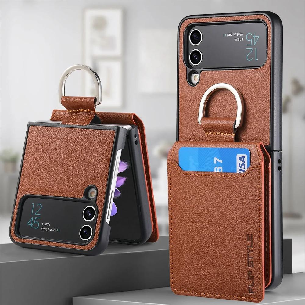 Samsung Galaxy Z Flip 7 FE 6 5 4 Flip4 5G Zflip4 Stand Cover Vertical Cards Solt Magnetic Wallet Ring Holder Leather Case