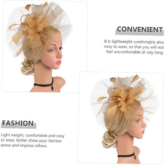 Fascinators pour femmes Chapeau de mariage en maille Pince à cheveux et serre-tête pour cocktail Accessoires de thé Party Chapeau de modiste pour occasion spéciale Doré