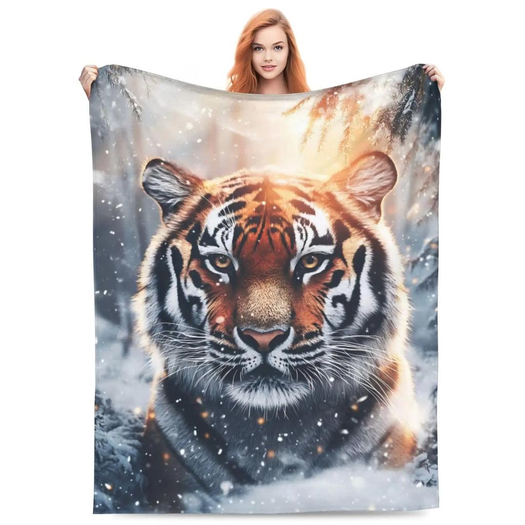 Tiger Blanket Super Soft Warm Bedding Animal Print Throw Blankets Sofa Couch Bedroom Decor Flannel Plush Blanket for All Season
