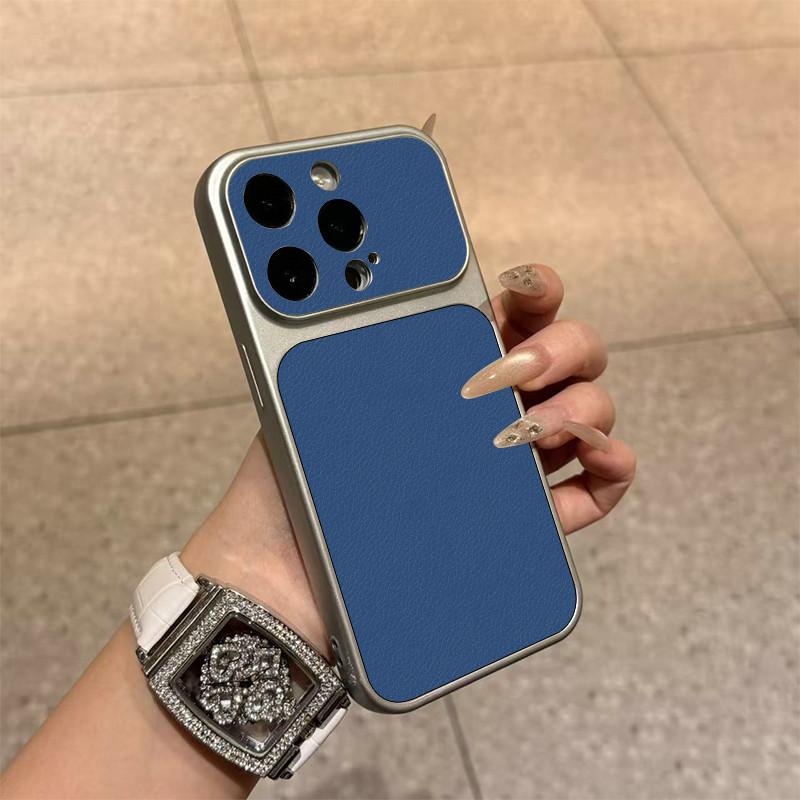 Large Window Synthetic Leather Casing for iPhone Pure Navy Blue Printed Patterned Plain Shell Soft Case Protective Cover | BP B030