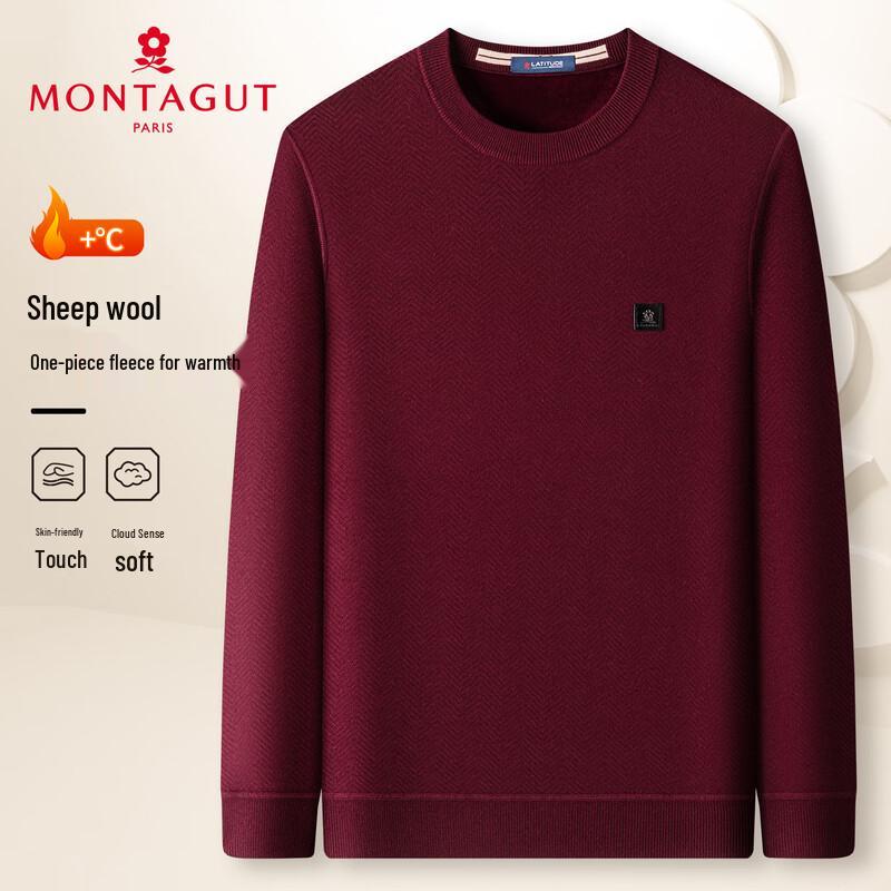 MONTAGUT Men's Fleece Lined Round Neck Knit Sweater