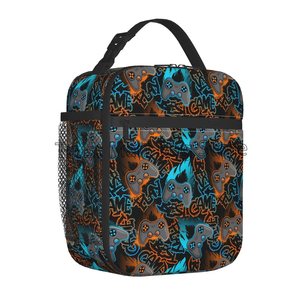 Video Game Controller Insulated Lunch Box Gamepad Waterproof Portable Thermal Bento Lunch Bag for School Travel Picnic Beach