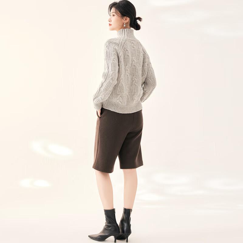 Women's 100% Merino Wool High-Neck Cable Knit Sweater