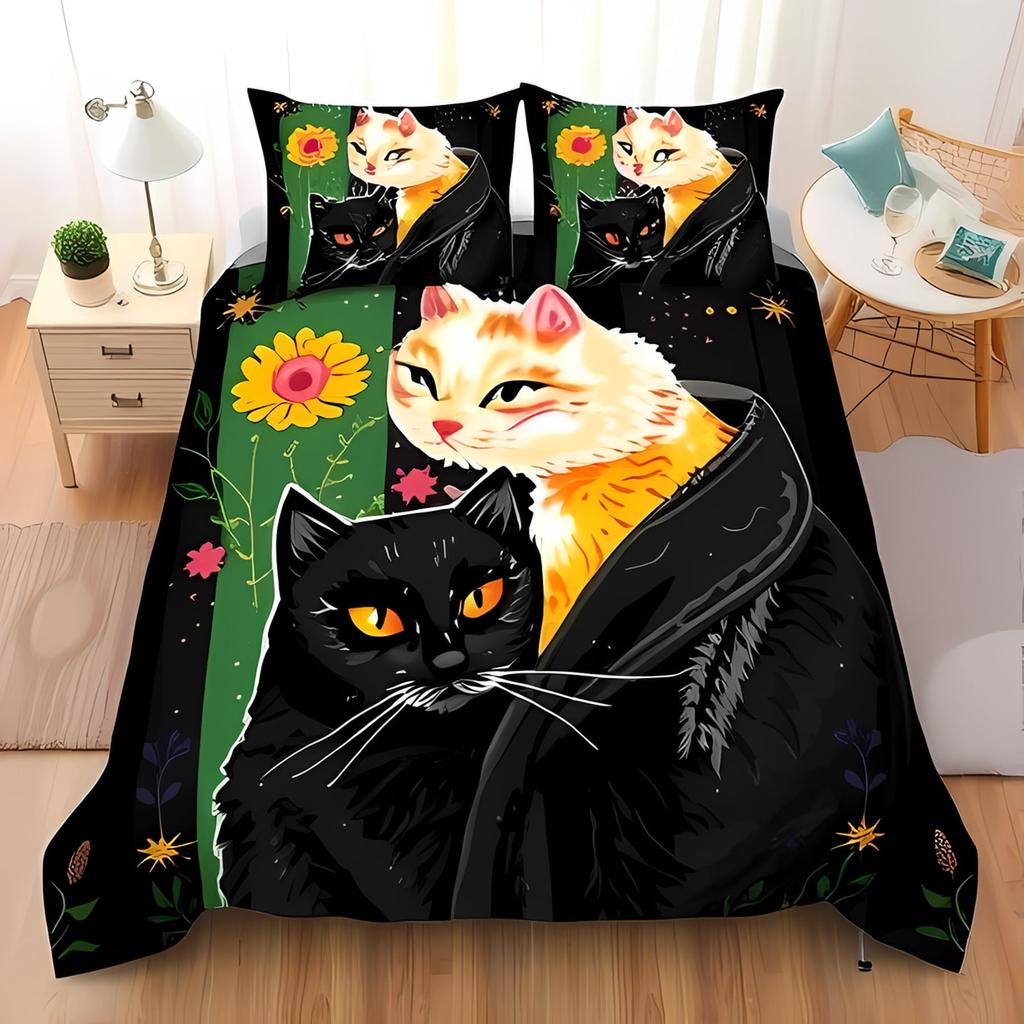 Comforter Cat Bedding Set Printed Suitable Children Kids And Adults Warm Soft And Breathable