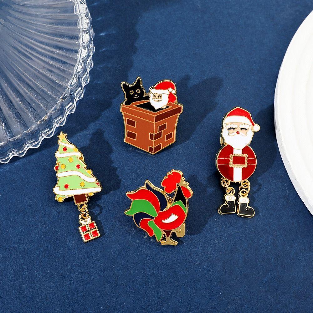 Christmas Tree Santa Claus Enamel Pins Cartoon Dripping Oil Lapel Pin Christmas Brooch  Daily