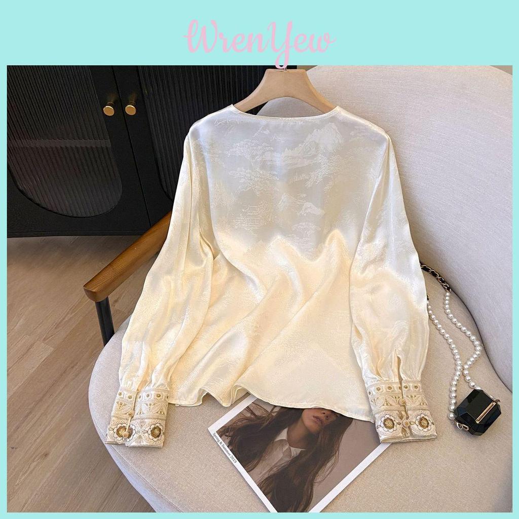 Chinese Style Embroidered Cotton Long Sleeve Shirt For Women Spring Casual Wear