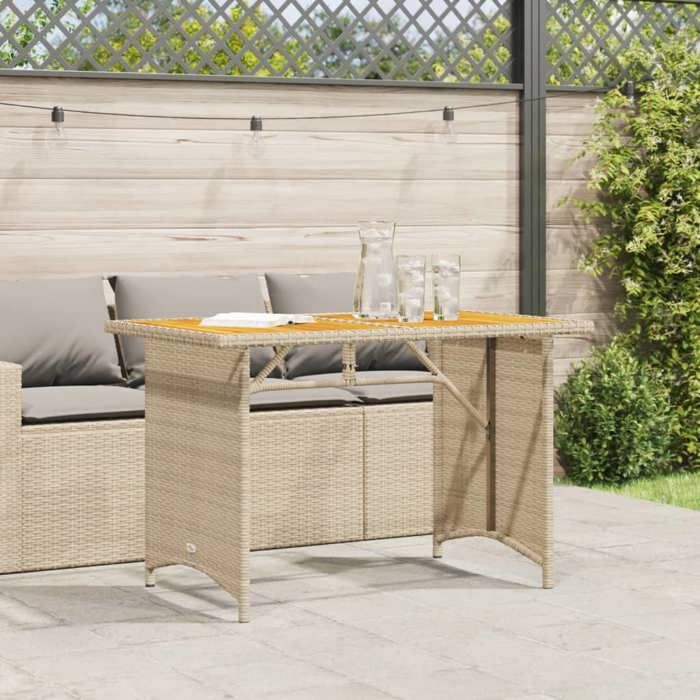 VidaXL Table de jardin avec dessus en bois noir 110x68x70 cm rotin, meuble de jardin, meuble d'extérieur, table, table à 366357