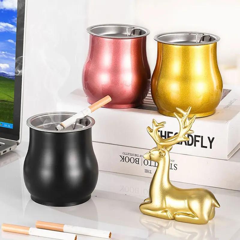 Detachable Metal Stainless Steel Drum Shaped Ashtray Funnel Windproof Car Ashtray Cup Living Room Anti-fly Ash Office Home