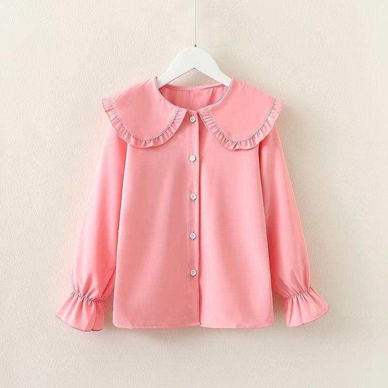 Girls Long Sleeved Blouse Doll Collar Autumn New Young Children's Clothing Korean Teen Girls Button White Shirts Spring Tops