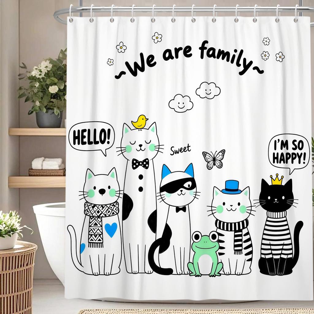 Funny Cartoon Animals Shower Curtain For Bathroom Healing Text Cat Animals Waterproof Fabric Bathtub Bathroom Curtain With Hooks