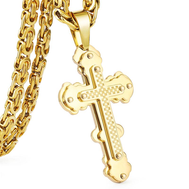 Collares con colgante de cruz ortodoxa para hombre Acero inoxidable Católico Collar de Jesús Color plata Cadenas bizantinas Joyería masculina