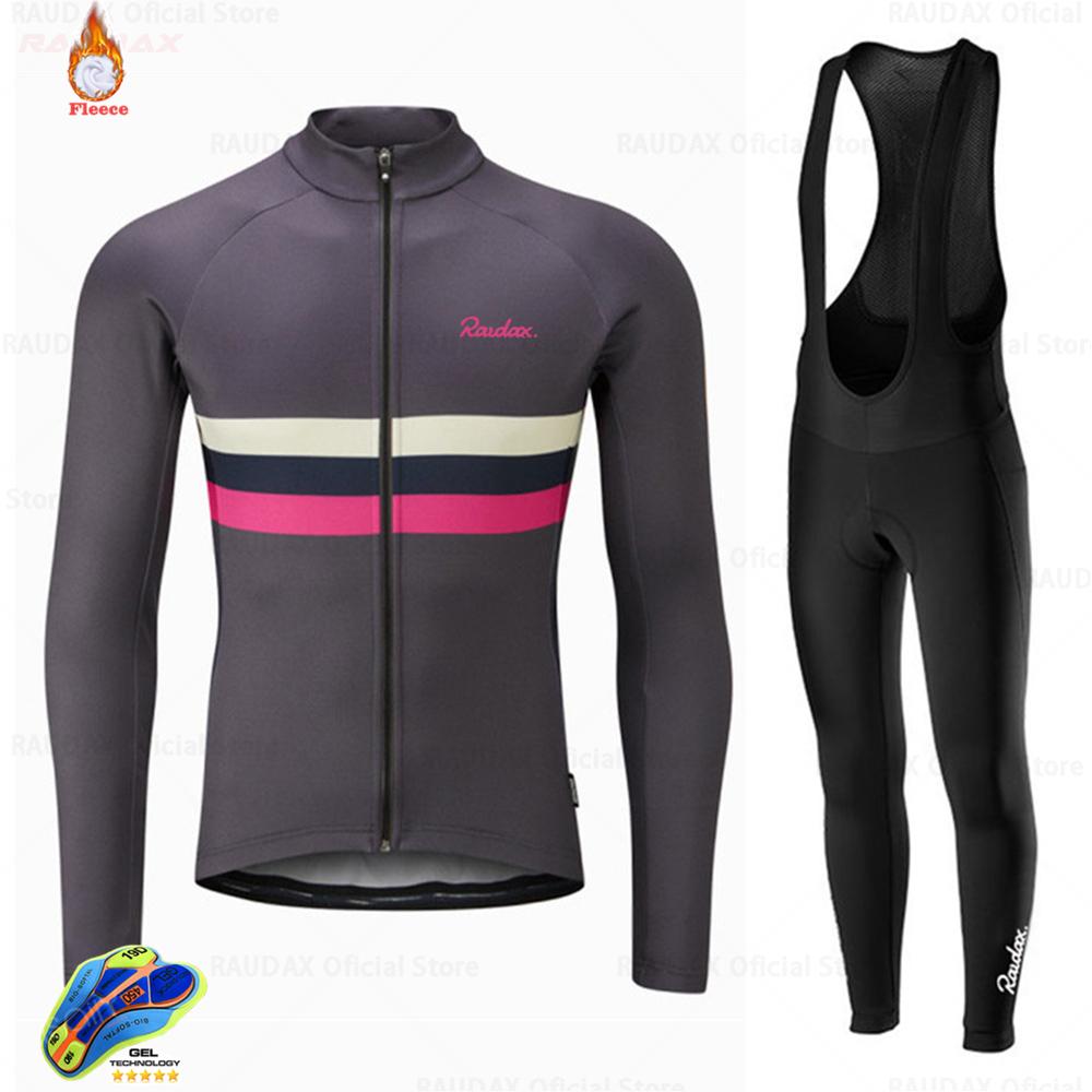 2027 Our Team Raudax Cycling Jersey Set Road Bike Winter Cycling Clothing MTB Cycling Bib Pants Men Ropa Ciclismo Thermal Fleece