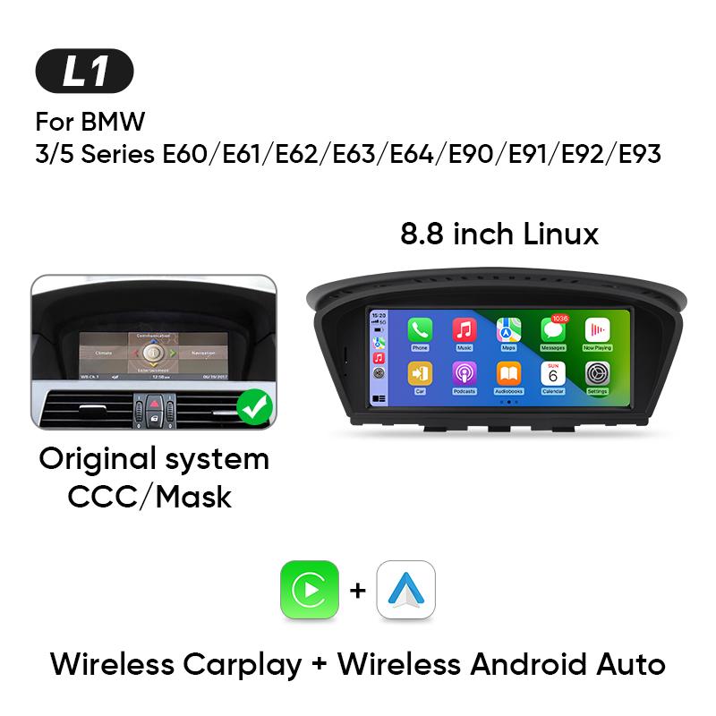 Ainavi 8,8palcové autorádio pro BMW řady 5 E60 E61 E90 E91 multimediální bezdrátové carplay android auto hlavní jednotka systém CCC CIC