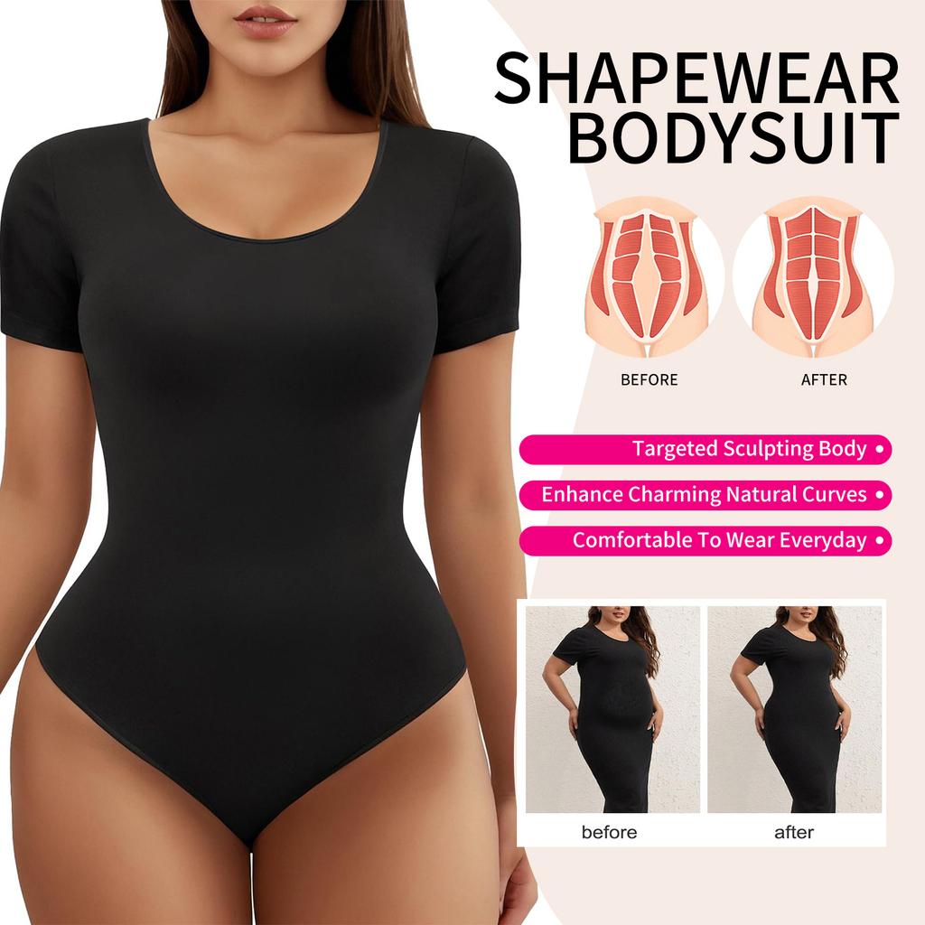 Damen Kurzarm Body Shapewear zur Bauchkontrolle Nahtlose T-Shirts Taillentrainer Schlankmachender Body Shaper Tanktops
