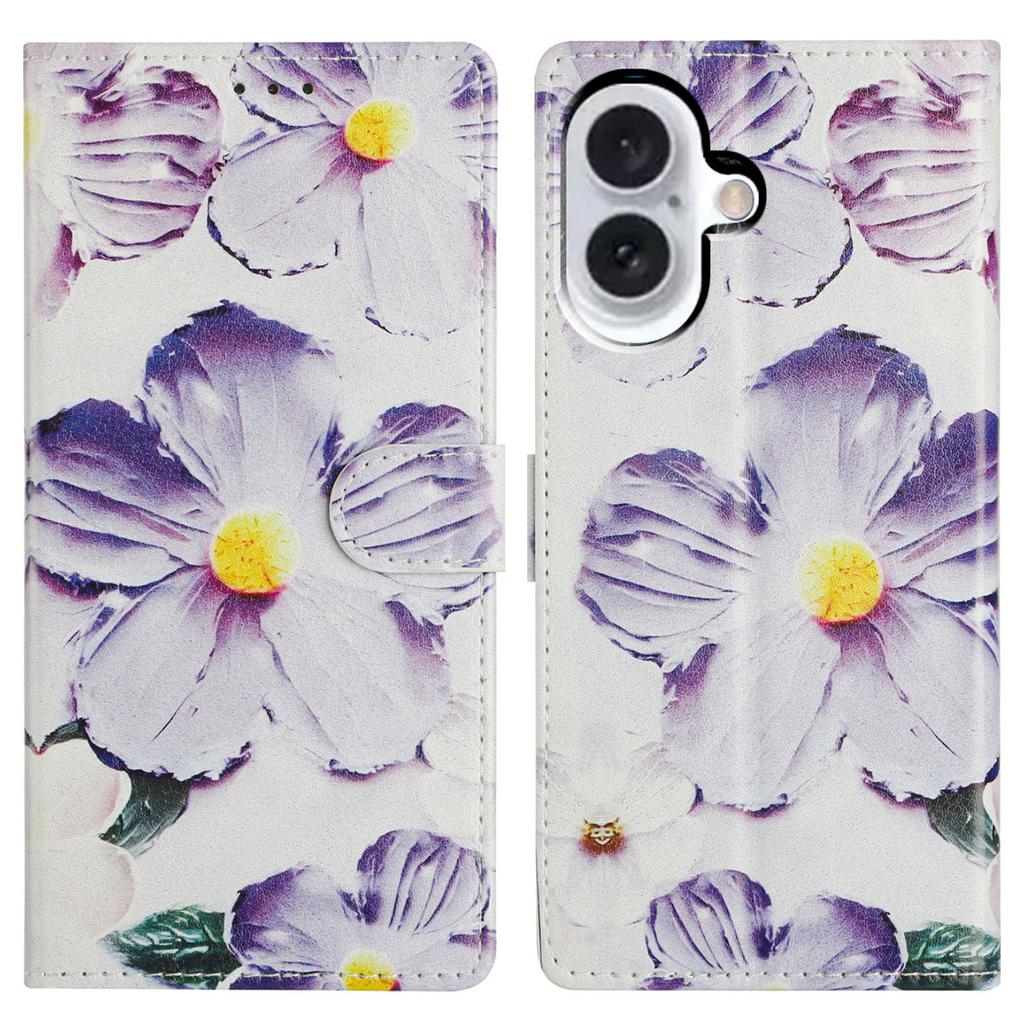 For iPhone 16 Wallet Phone Case PU Leather Flip Cover with Stand Card Holder Painted Design