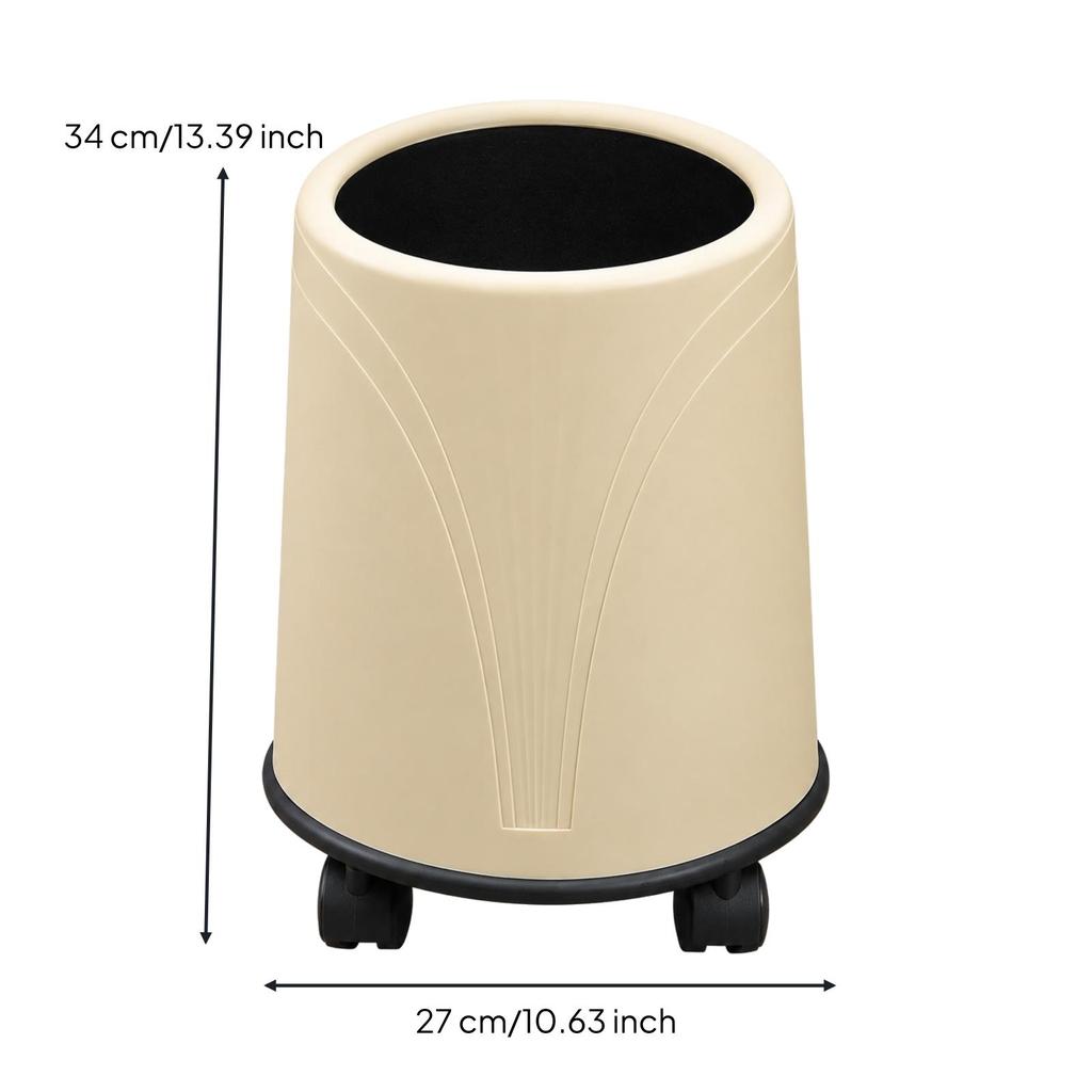 Large Cylindrical Waste Bin with Caster Wheels Sturdy Open-Top