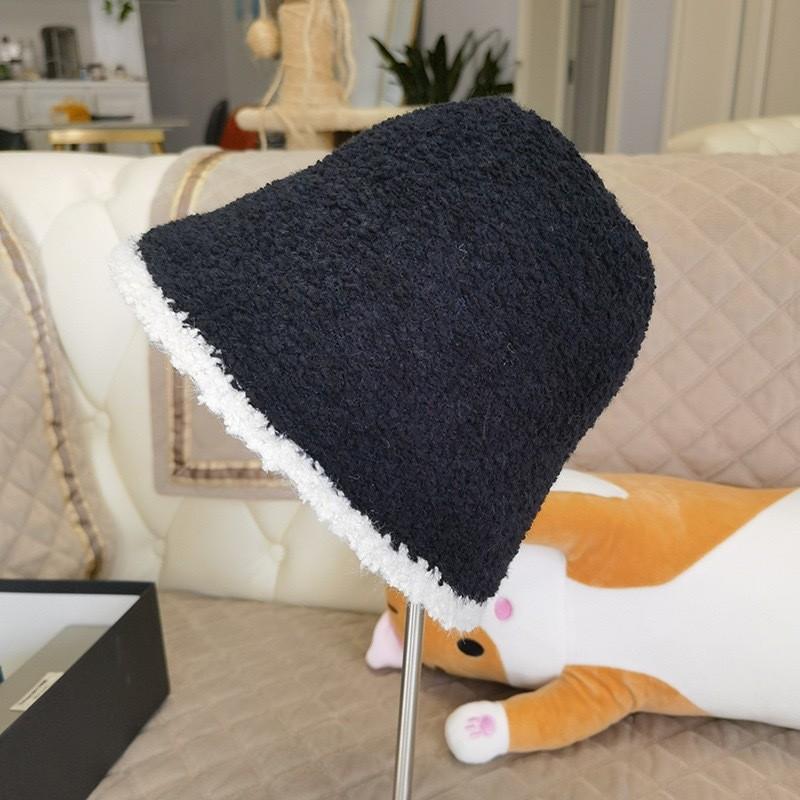 Winter Knit Bucket Hat For Women With Cashmere Material And Color Block Design