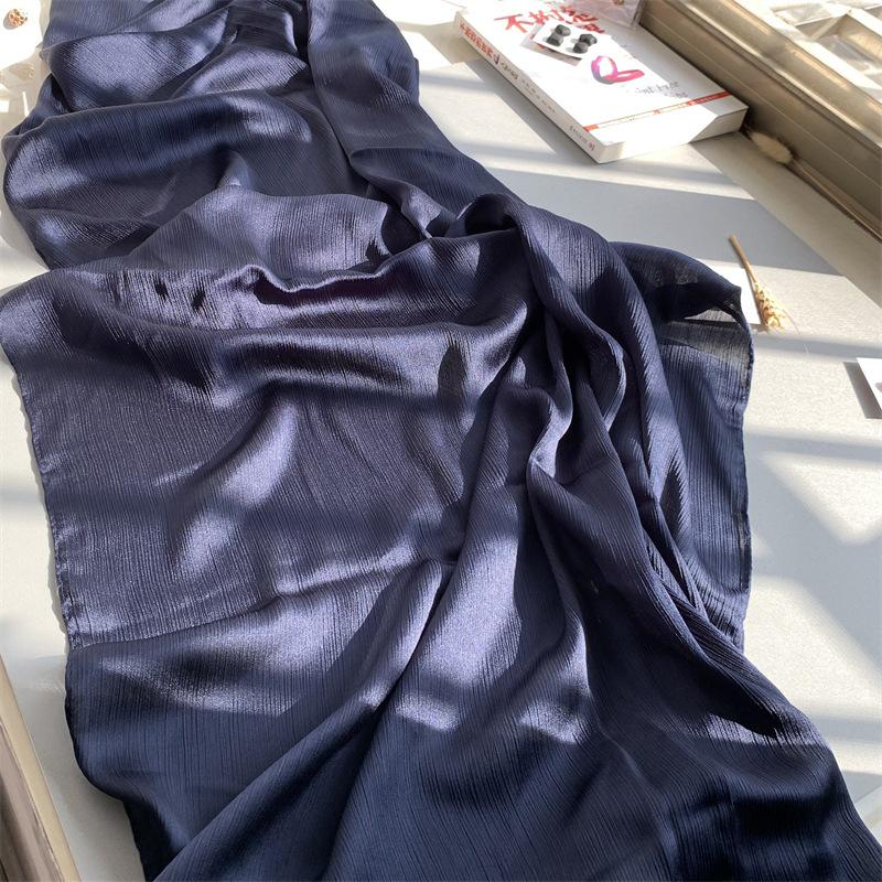 2023 Natural Wrinkled Solid Color Long Crepe Silk Scarf WJA14