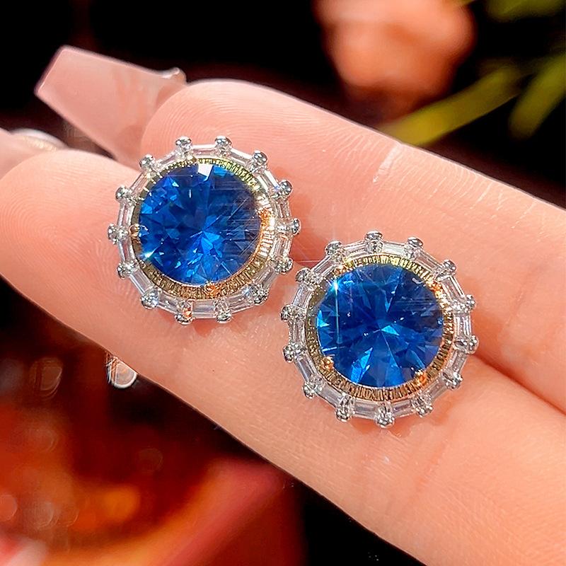Jewelry Copper Bottom Gold-Plated Simulation Blue Spinel Cornflower Light Luxury Suit Women 12-10M