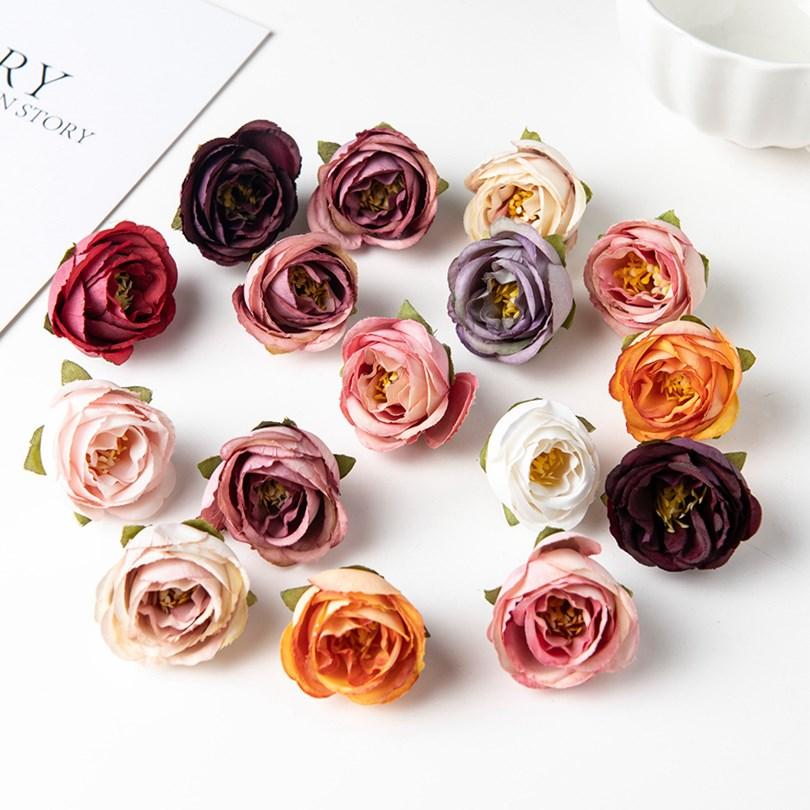 

10Pcs Artificial Flowers for Wedding Home Decor Christmas Craft Wreaths Diy Scrapbooking Candy Box Silk Roses Bridal Accessories помаранчевий