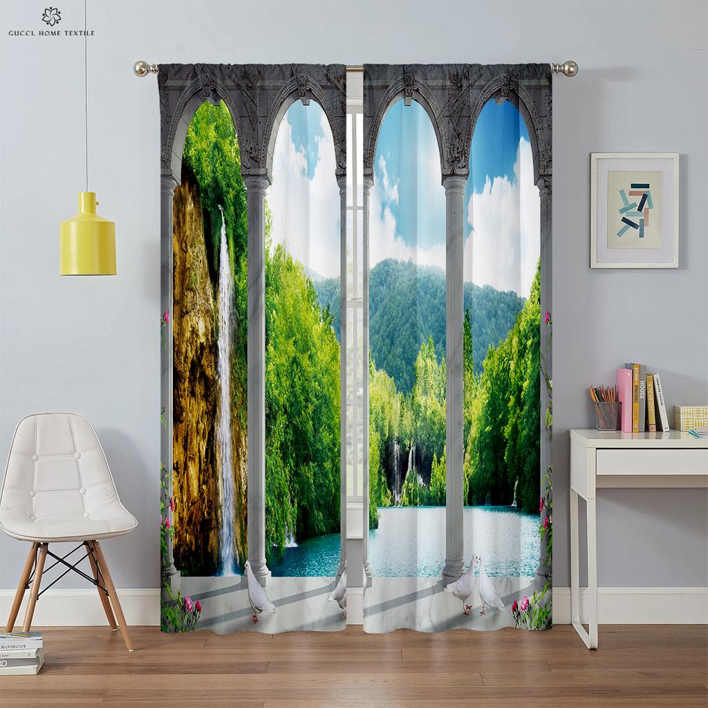 3D Printed Curtains for Bedroom, Living Room, Kitchen and Study Room, Realistic Sky Scenery Outside the Window, Blackout Curtain