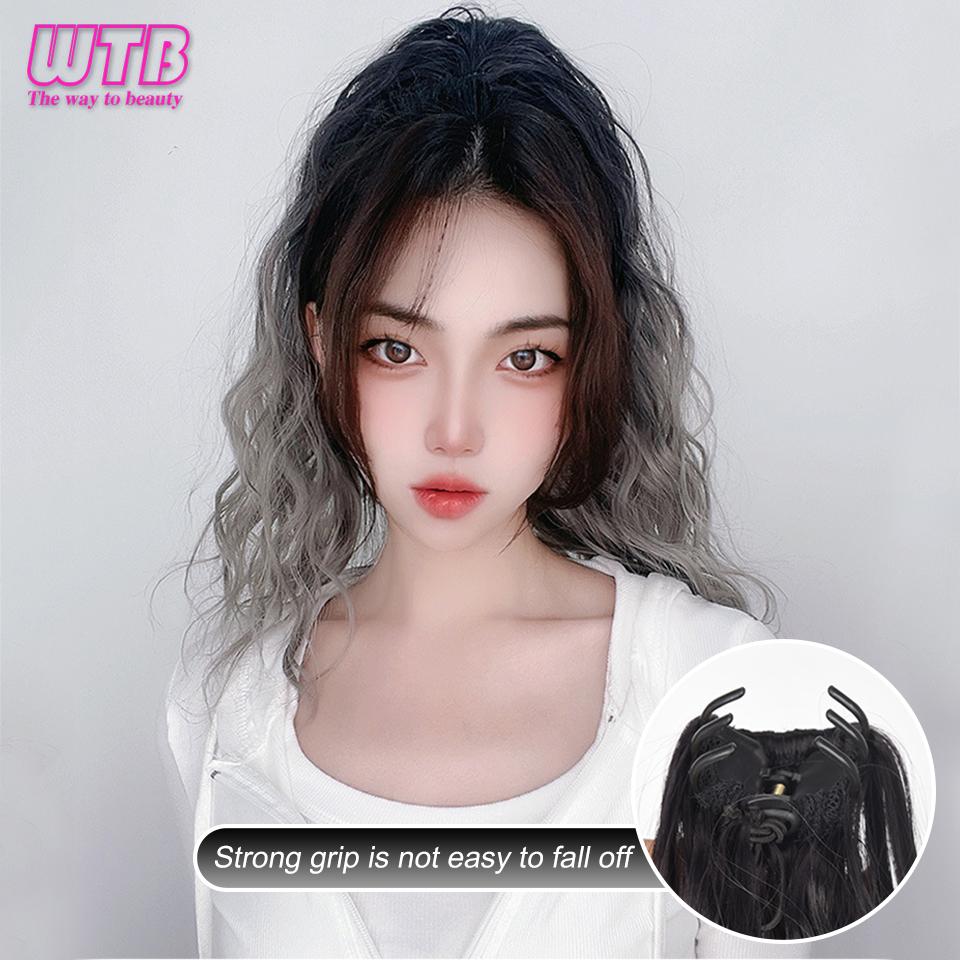 WTB Synthetic Long Curly Hair Gradient Wig Ponytail Female High Ponytail Small Grab Clip Braid Fluffy Curly Hair Fake Ponytail