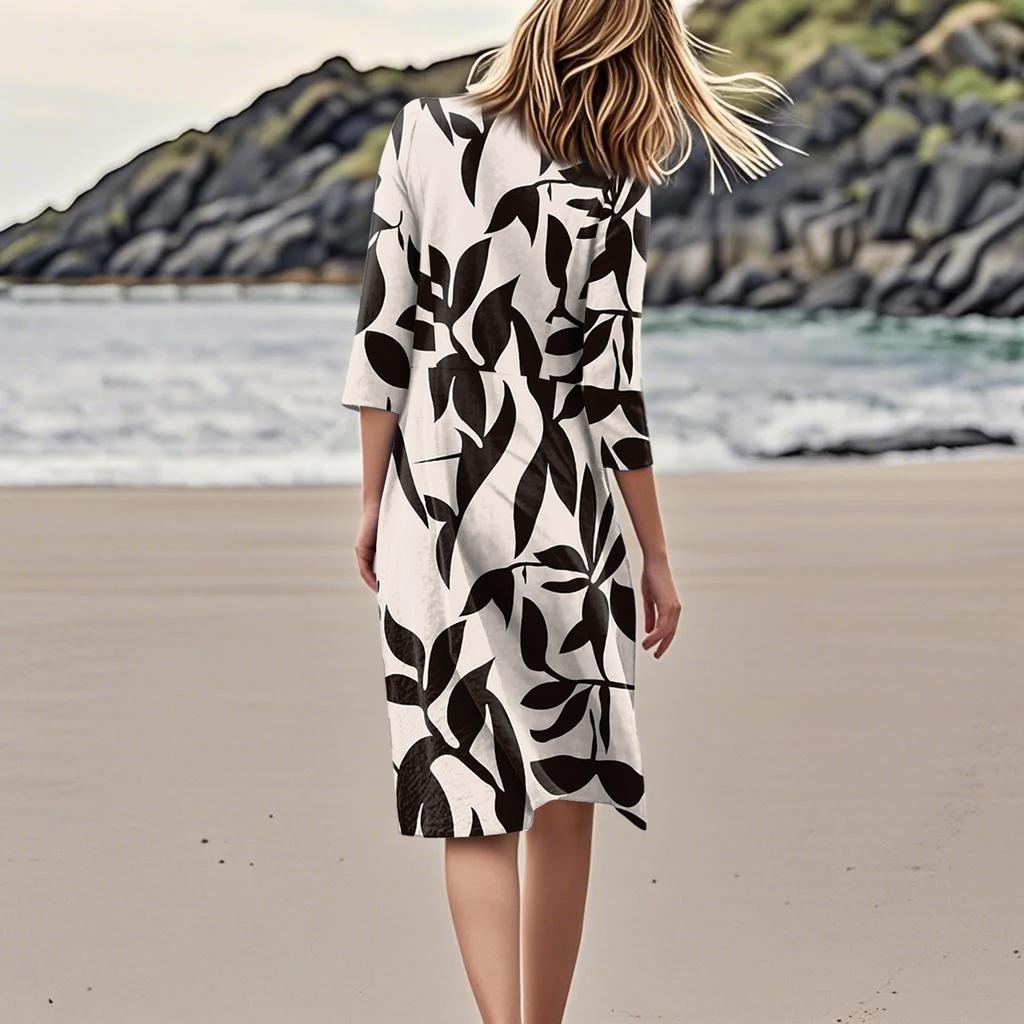 Women's 3/4 Sleeved Printed Fashion Loose Casual Dress