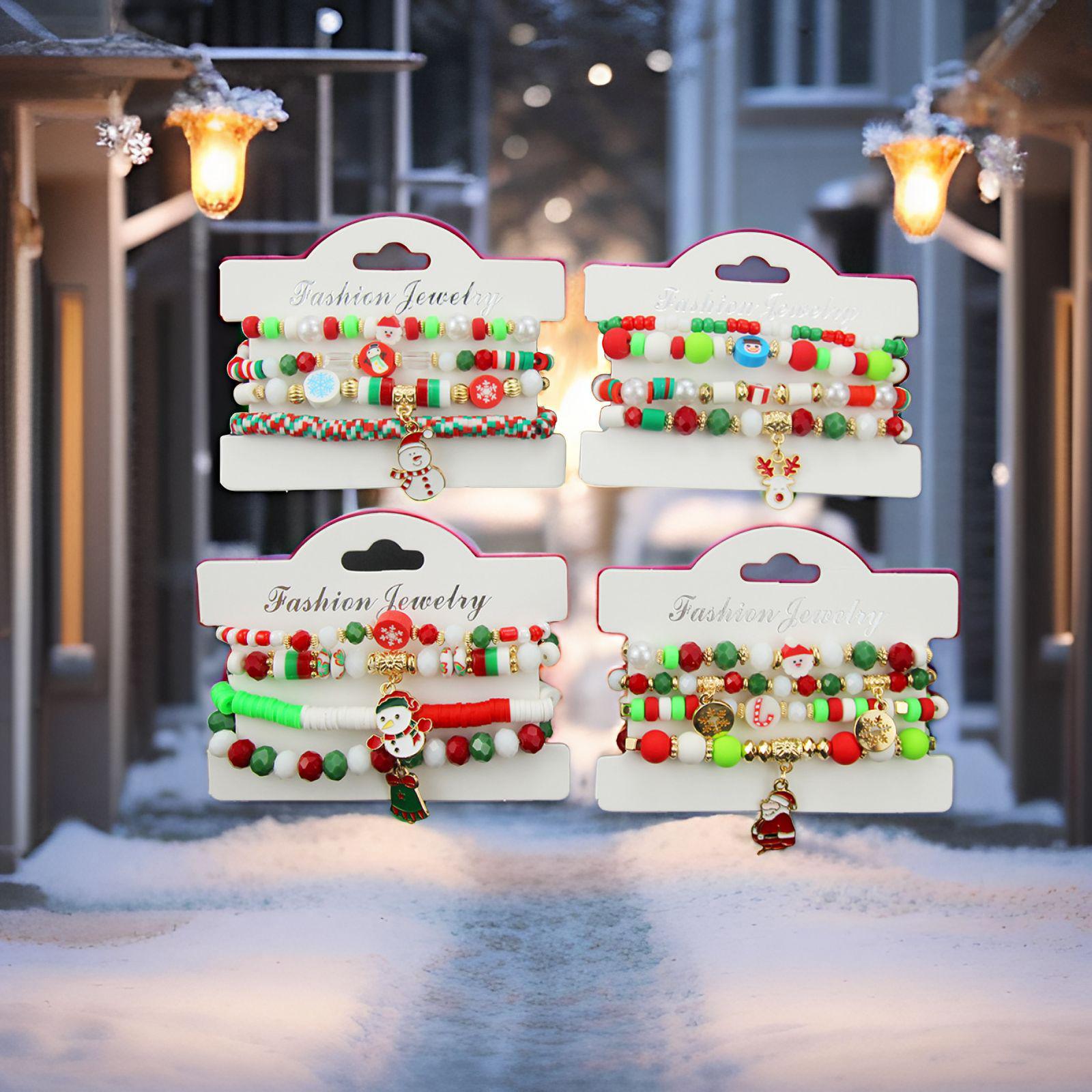 

Festive Christmas Beaded Bracelet with Snowman, Tree, Santa, and Deer Antler Charms Style 3