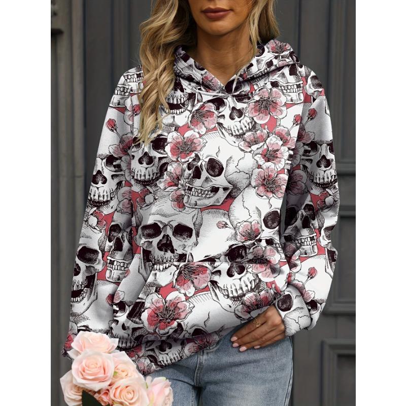 Felpe con Cappuccio Stampa 3D Teschio Floreale Autunnale Donna Moda Casual Harajuku Felpe con Cappuccio Oversize Pullover Tuta Femminile
