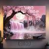 2D Magical Sakura Waterfall Photography Backdrop Full Moon Landscape Background Cloth
