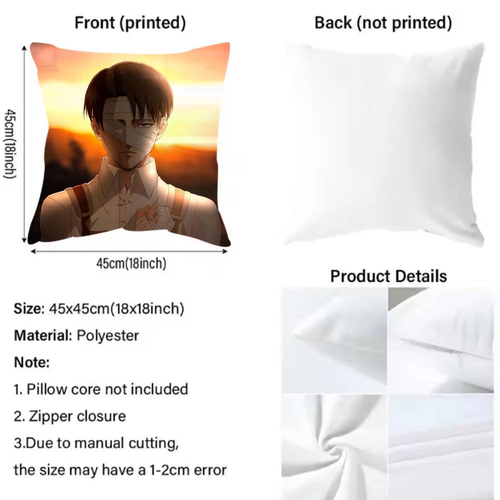Levi Ackerman Attack On Titan Anime Cushion Cover 2-in-1 Reversible Plush Pillow Cover | Car/Sofa/Bed | Perfect Gift