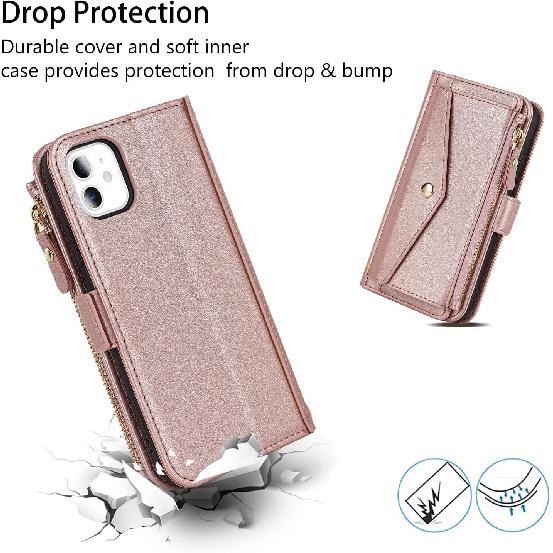 for iPhone 12 pro Wallet case,for iPhone 12 Phone case with Zipper Card Holders for Women Slots Crossbody Flip Folio Book Cover with Credit Card