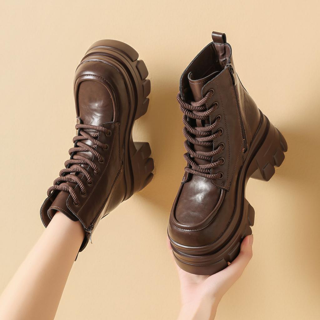 9Cm Muffin Thick Bottom Inner Height Increase Shorty Le British Style Short Boots Women's 2026 Autumn and Winter New Martin Boots