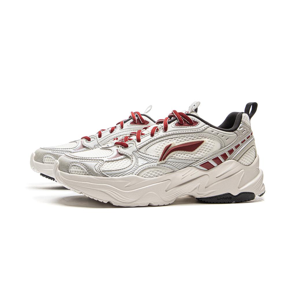 Li Ning Meteor 2K Klassisk Mode Mångsidig Retro Bekväm Halkfri Slitstark Andningsbar Låg Topp Pappa Skor Dam Sneaker Vit Grå AGCV114-4