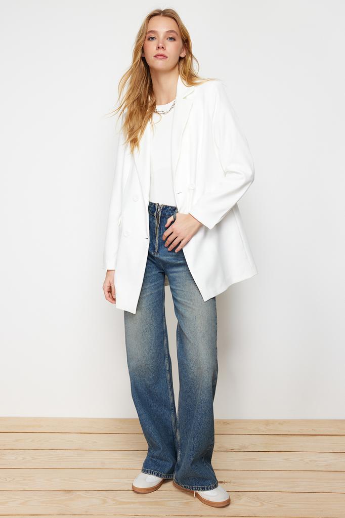 Women's Fashion New Hijab Jacket Mink Double Button Detailed Pocket Lined Blazer Woven Jacket TCTSS22CE025