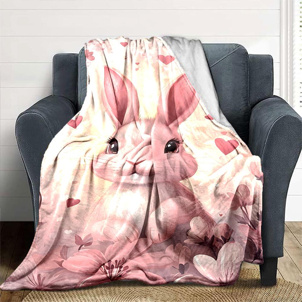 1pc rabbit flowers blanket Lightweight Flannel Throw for Sofa Bed Travel Camping Livingroom Office Couch Chair